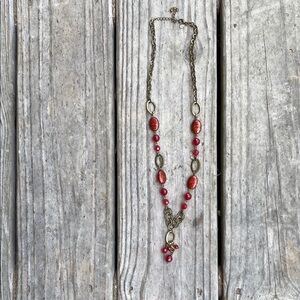 Red and Gold Asymmetrical Necklace with Pendant